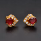 18ct Yellow Gold Burmese Ruby & Diamond Earrings