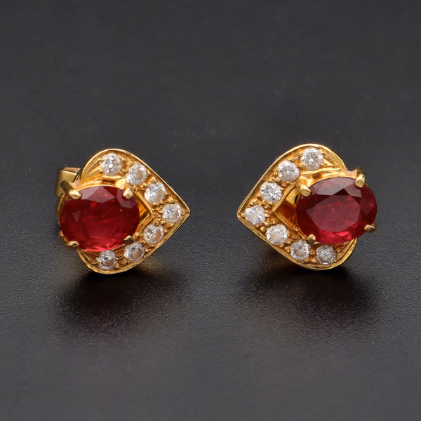 18ct Yellow Gold Burmese Ruby & Diamond Earrings