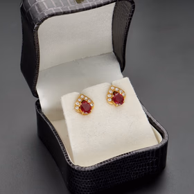 18ct Yellow Gold Burmese Ruby & Diamond Earrings