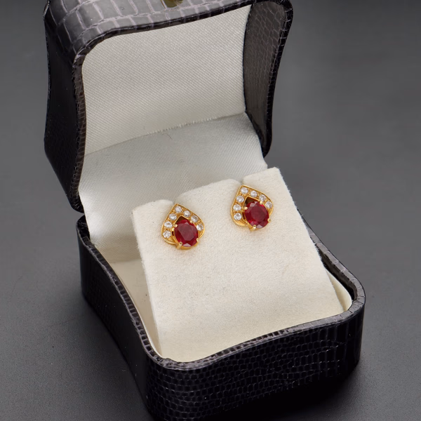 18ct Yellow Gold Burmese Ruby & Diamond Earrings