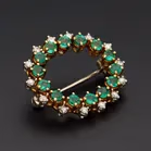 18ct Gold Emerald and Diamond Brooch
