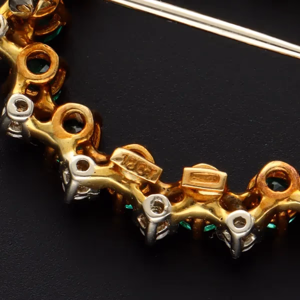 18ct Gold Emerald and Diamond Brooch