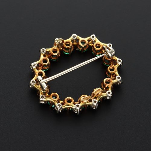 18ct Gold Emerald and Diamond Brooch image-2