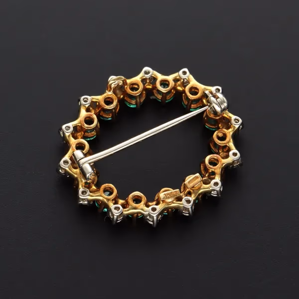 18ct Gold Emerald and Diamond Brooch