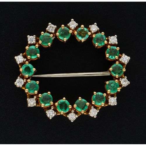 18ct Gold Emerald and Diamond Brooch image-4