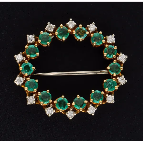 18ct Gold Emerald and Diamond Brooch