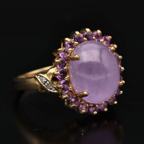 Gold Lavender Jade Amethyst Diamond Ring image-1