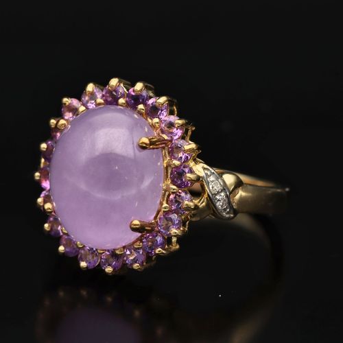Gold Lavender Jade Amethyst Diamond Ring image-3