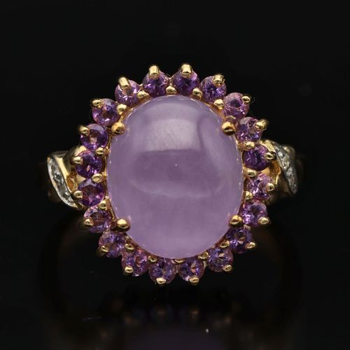 Gold Lavender Jade Amethyst Diamond Ring image-2