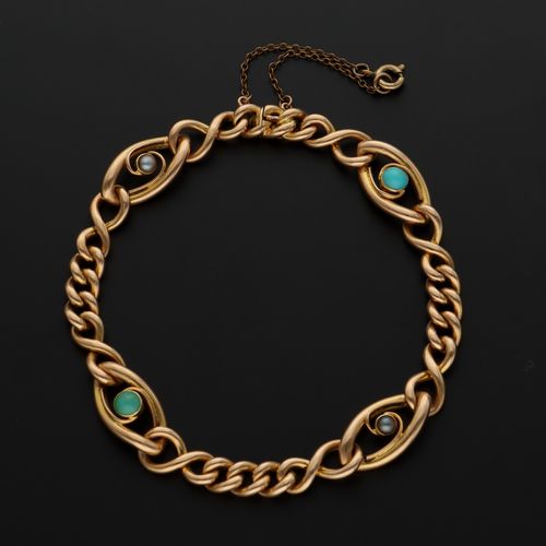 15ct Gold Turquoise and Pearl Bracelet image-1