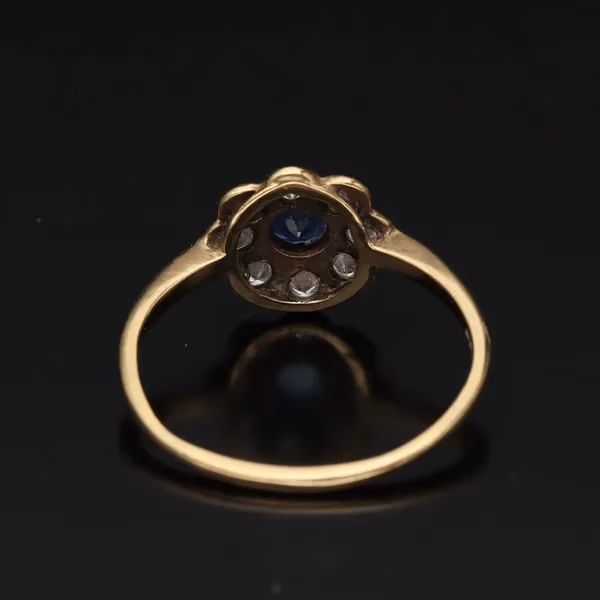 18ct Yellow Gold Sapphire and Diamond Cluster Ring