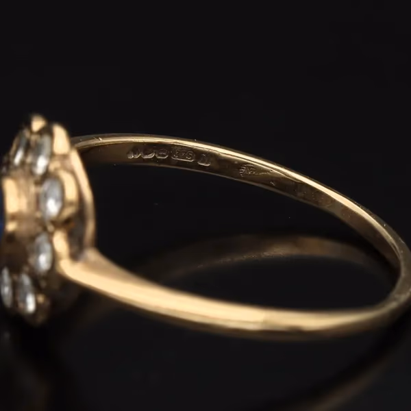 18ct Yellow Gold Sapphire and Diamond Cluster Ring