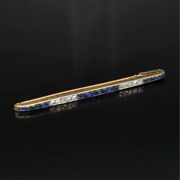Art Nouveau 18ct Gold and Platinum Diamond and Sapphire Brooch
