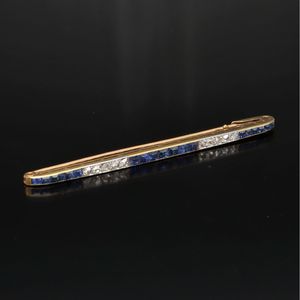 Art Nouveau 18ct Gold and Platinum Diamond and Sapphire Brooch