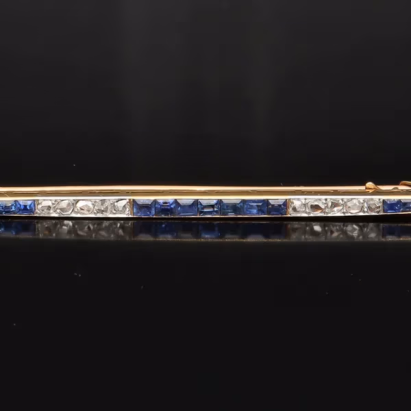 Art Nouveau 18ct Gold and Platinum Diamond and Sapphire Brooch