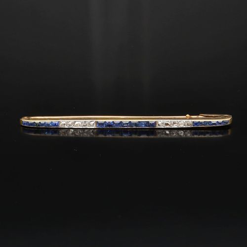Art Nouveau 18ct Gold and Platinum Diamond and Sapphire Brooch image-2