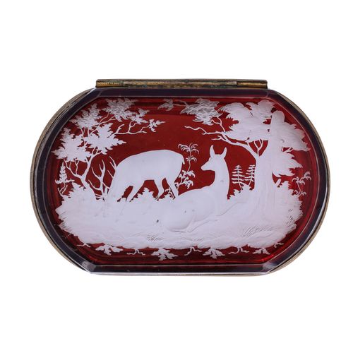 19th Century French Cranberry Glass Box with Wildlife Scenes image-2