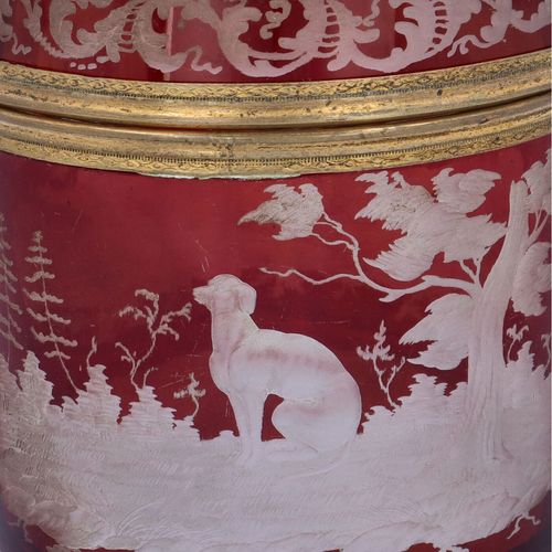 19th Century French Cranberry Glass Box with Wildlife Scenes image-4