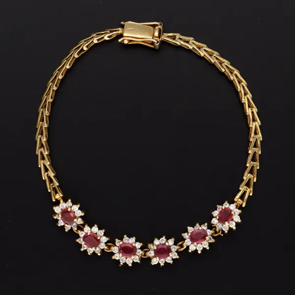 14ct Gold Diamond and Ruby Bracelet