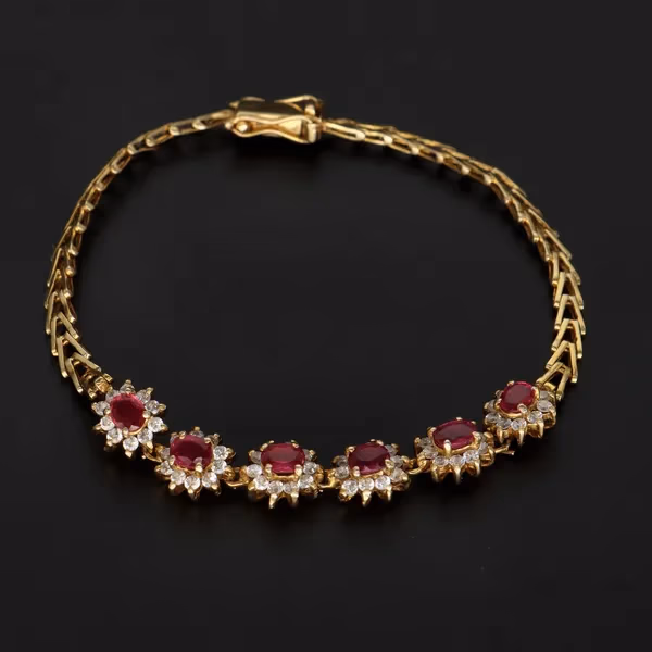 14ct Gold Diamond and Ruby Bracelet