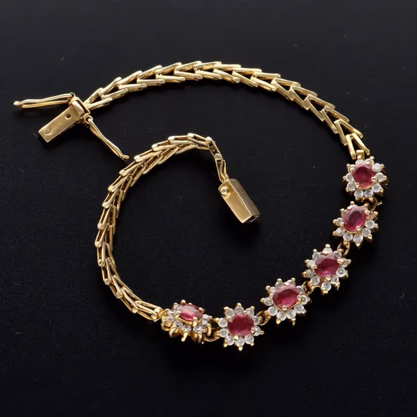 14ct Gold Diamond and Ruby Bracelet