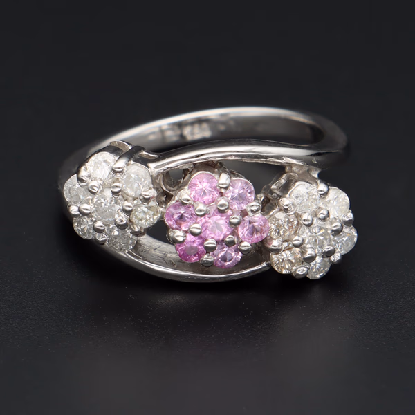 18ct Gold Pin Sapphire and Diamond Ring