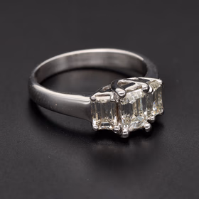 14ct White Gold 3-Stone 1.81ct Emerald-Cut Diamond Ring