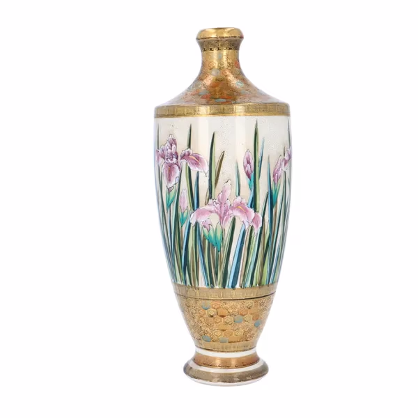 Japanese Satsuma Iris Vase Ryuzan