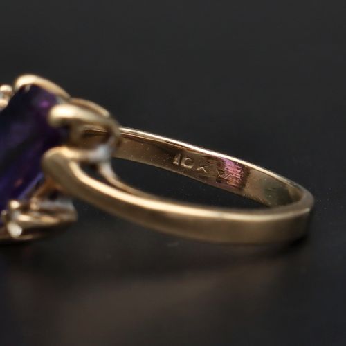 Vintage 10k Gold Amethyst and Diamond Ring image-4