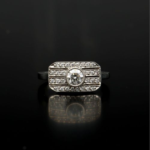 Platinum Art Deco Style Diamond Ring image-2