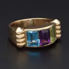 14ct Gold Peridot Amethyst and Blue Topaz Ring