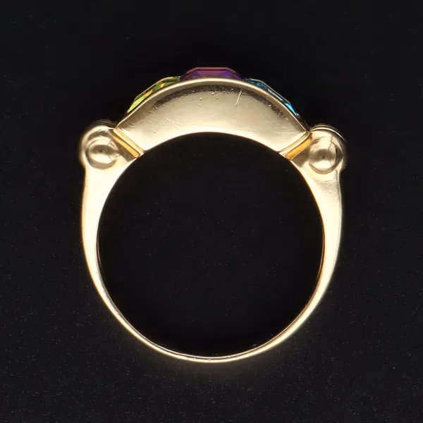 14ct Gold Peridot Amethyst and Blue Topaz Ring