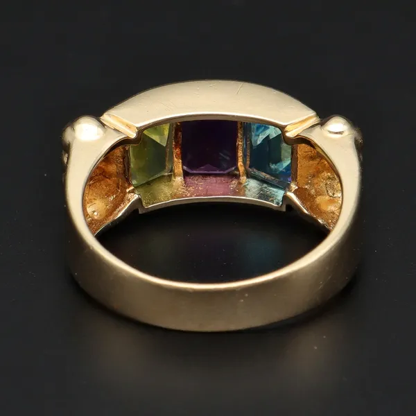 14ct Gold Peridot Amethyst and Blue Topaz Ring