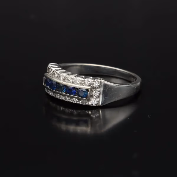 18ct White Gold, Diamond and Sapphire Ring