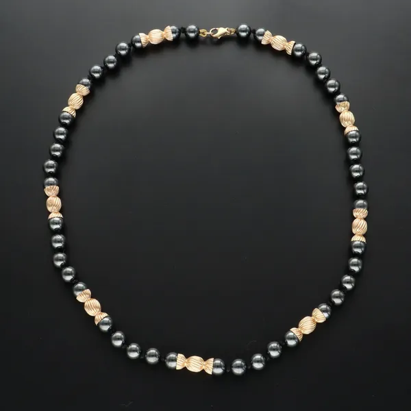 Hematite & Marked 9ct Yellow Gold Necklace