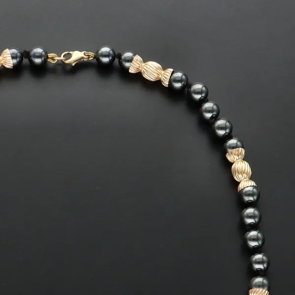 Hematite & Marked 9ct Yellow Gold Necklace