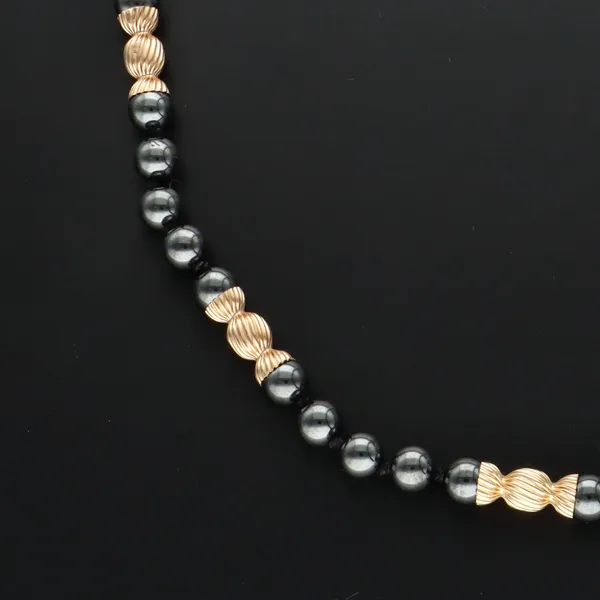 Hematite & Marked 9ct Yellow Gold Necklace