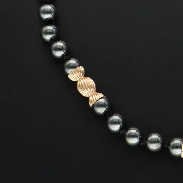 Hematite & Marked 9ct Yellow Gold Necklace