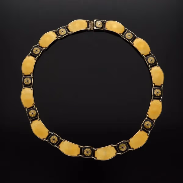 David-Andersen Guilloche Enamel and Vermeil Silver Panel Necklace
