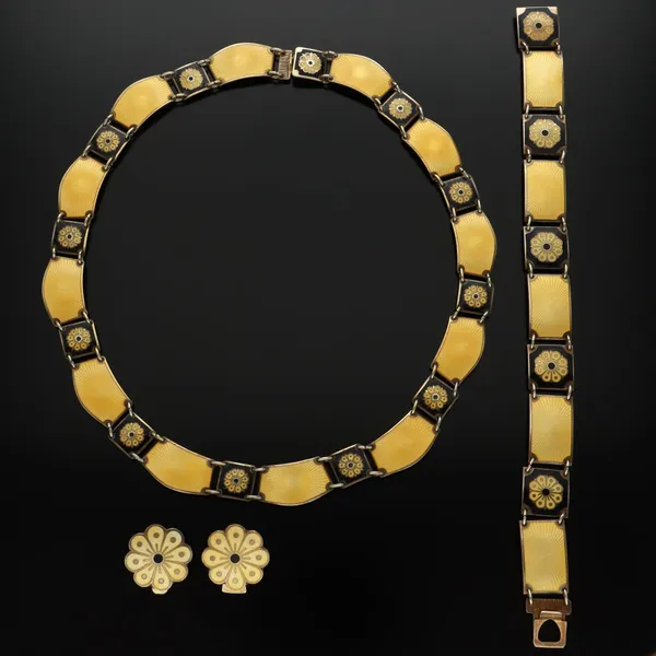 David-Andersen Guilloche Enamel and Vermeil Silver Panel Necklace