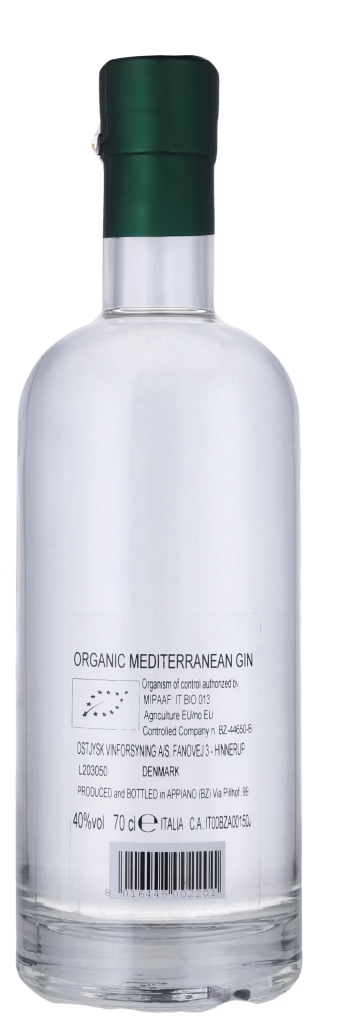 MEDITERRANEAN GIN ØKO 40% Back label, Walcher, GRØN CAPSUL