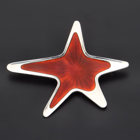 Rare Vintage Danish Sterling Silver and Guilloche Enamel Modernist Star Design Brooch