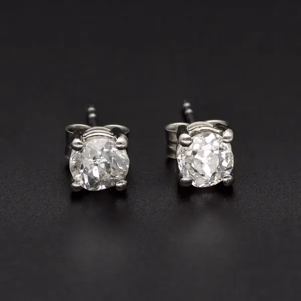 Platinum Old Cut Solitaire Studs
