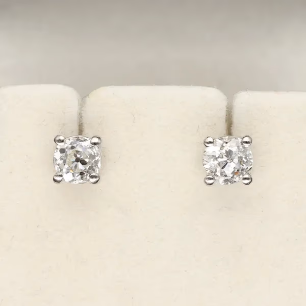 Platinum Old Cut Solitaire Studs