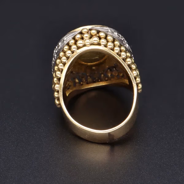 Heavy 18ct Yellow Gold Opal & Diamond Triplet Ring