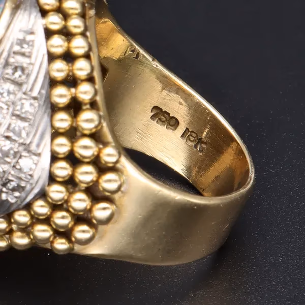 Heavy 18ct Yellow Gold Opal & Diamond Triplet Ring