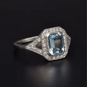 Platinum Aquamarine & Diamond Ring