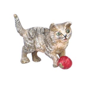 Antique Bronze Cat Playing with a Ball