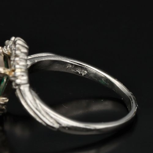 Platinum Chatham Emerald Diamonds Ring image-5