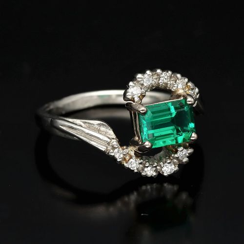 Platinum Chatham Emerald Diamonds Ring image-1